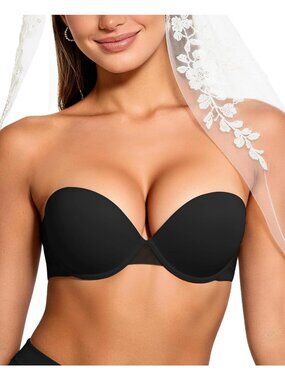 Strapless Push-Up Bra for Women, Padded, Clear Straps, Adds 1 Cup Size